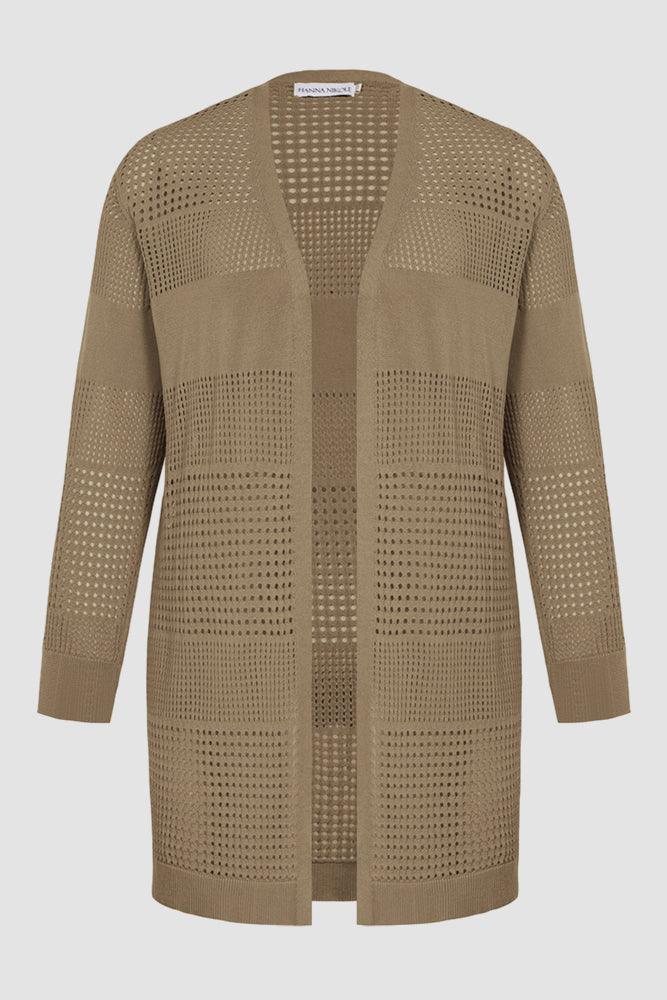 HN Women Plus Size Hollowed-out Cardigan Long Sleeve Open Front Knitwear - Hanna Nikole