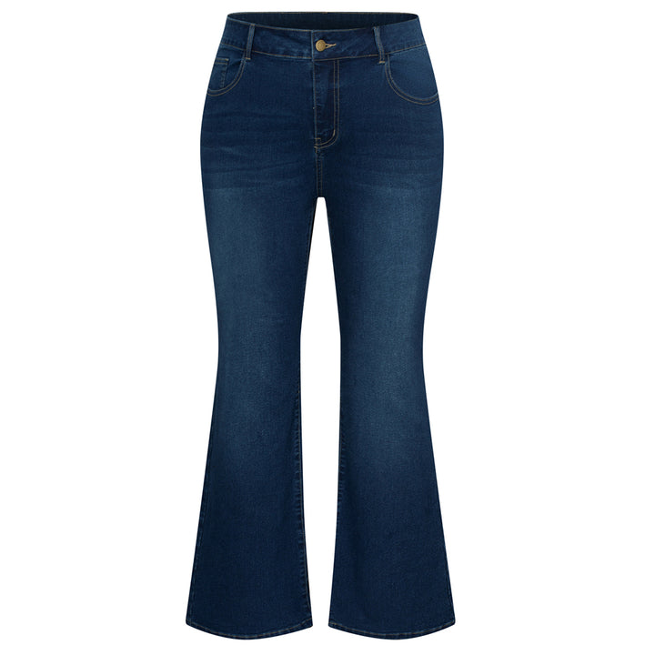HN Women Plus Size Flared Bottoms High Waist Multi-Pocket Jean Pants Jeans