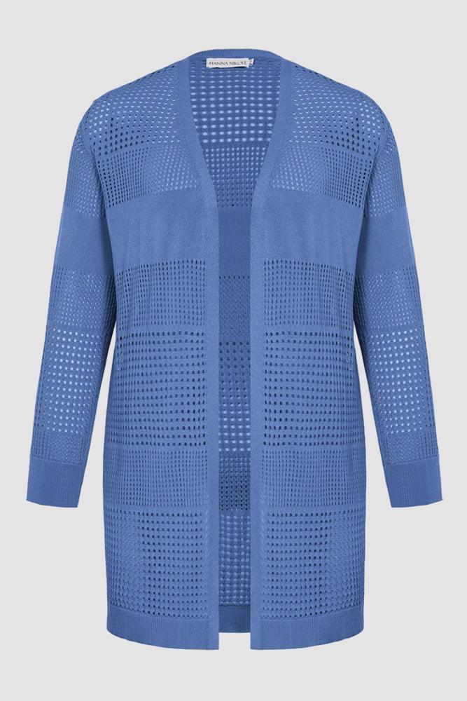 HN Women Plus Size Hollowed-out Cardigan Long Sleeve Open Front Knitwear - Hanna Nikole