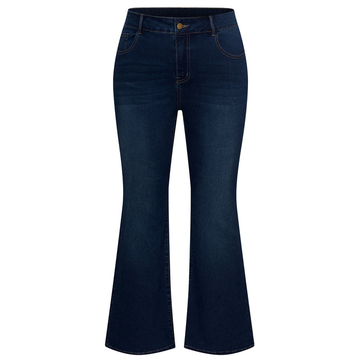 HN Women Plus Size Flared Bottoms High Waist Multi-Pocket Jean Pants Jeans