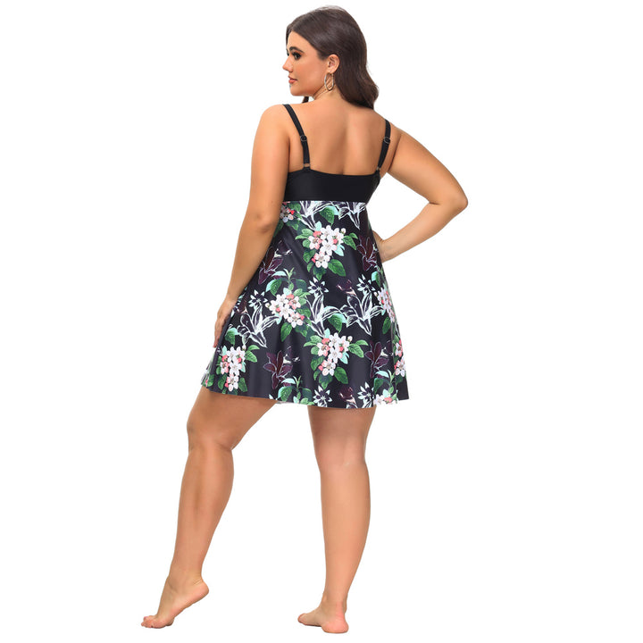 Hanna Nikole Women's Two Piece Swim Dress Plus Size Tummy Control Tankinis Swimdress Floral Printed Swimwear Swimsuits with Boyshort
