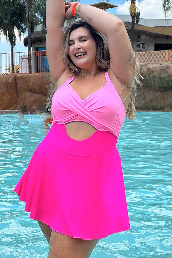 Hanna Nikole Womens One Piece Tummy Control Swimdress Plus Size