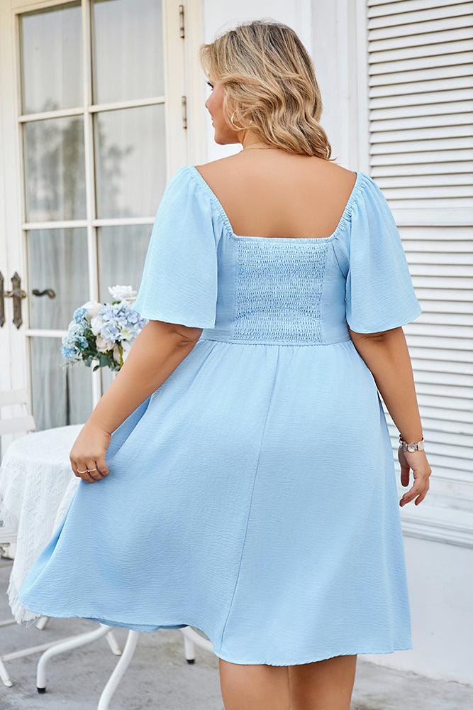 Women Plus Size Flounce Sleeve Midi Dress V-Neck Flared A-Line Dress - Hanna Nikole