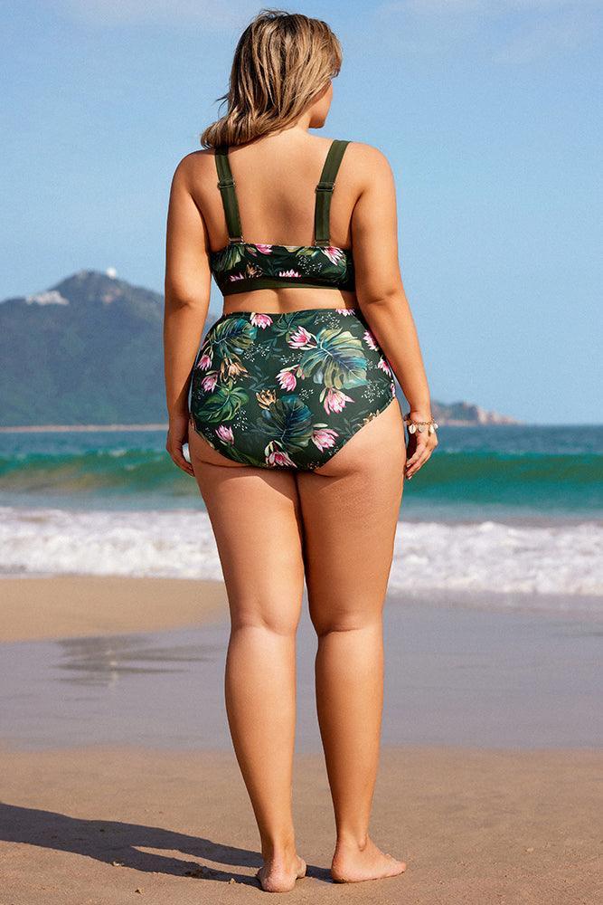 HN Women Plus Size 2pcs Set Swimsuit Cross Over Padded Tops+High Waist Briefs - Hanna Nikole