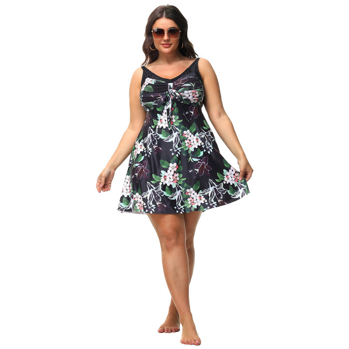 Hanna Nikole Women's Two Piece Swim Dress Plus Size Tummy Control Tankinis Swimdress Floral Printed Swimwear Swimsuits with Boyshort