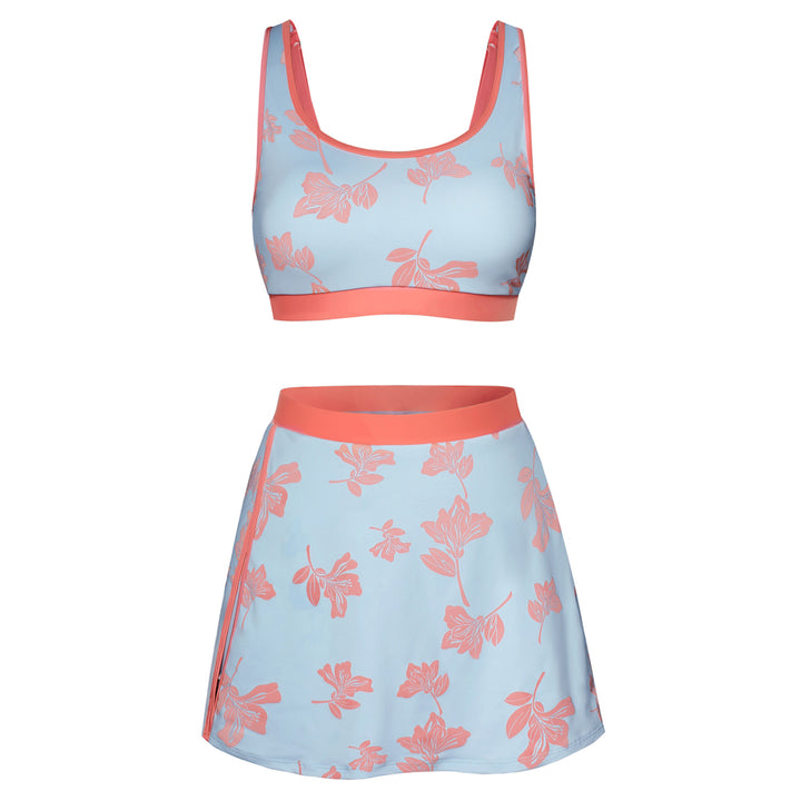 【S-2XL】Hanna Nikole Bikini Sets for Women Color Block Swimsuits with Side Slit Swim Skirt