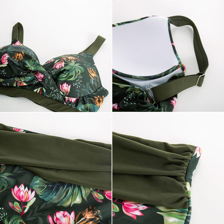 HN Women Plus Size 2pcs Set Swimsuit Cross Over Padded Tops+High Waist Briefs - Hanna Nikole