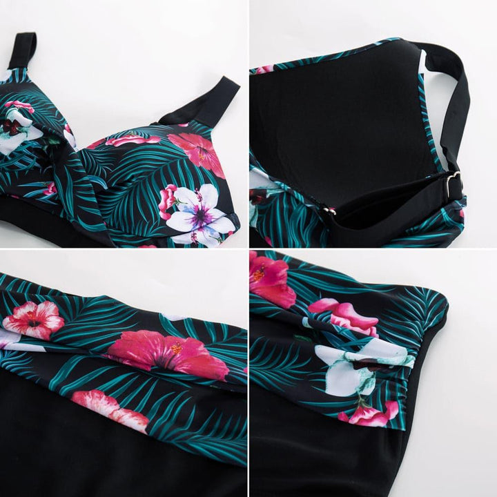 HN Women Plus Size 2pcs Set Swimsuit Cross Over Padded Tops+High Waist Briefs - Hanna Nikole