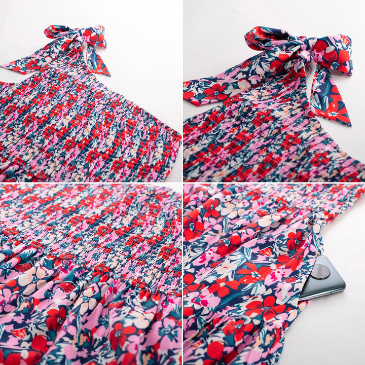 Women Plus Size Elastic Waist Midi Dress One-Shoulder A-Line Dress - Hanna Nikole#color_pink-flower