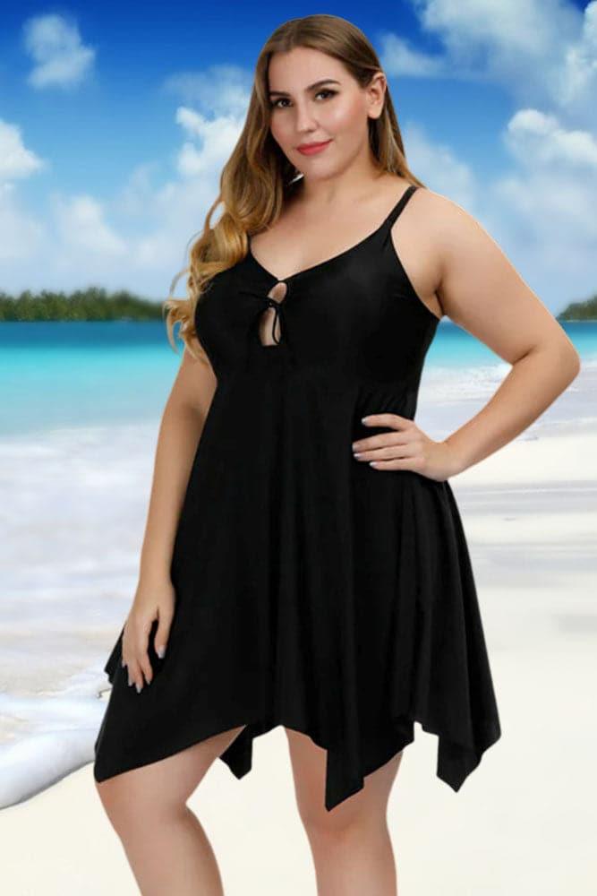Black Cross-Back Handkerchief Hem Swimdress - Hanna Nikole