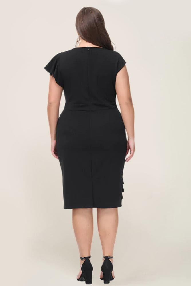 HN Women Plus Size Ruffles Decorated Dress Crew Neck Defined Waist Bodycon Dress - Hanna Nikole