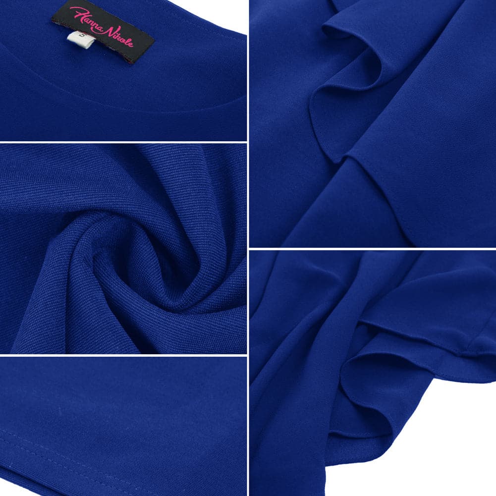 HN Women Chiffon Capelet Decorated Dress Crew Neck Knee Length Pencil Dress - Hanna Nikole