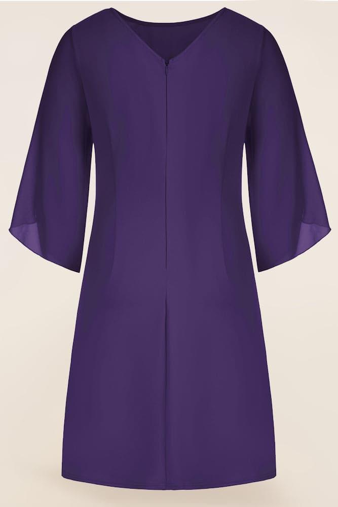 HN Contrast Fabric Dress 3/4 Slit Sleeve Crew Neck A-Line Dress - Hanna Nikole