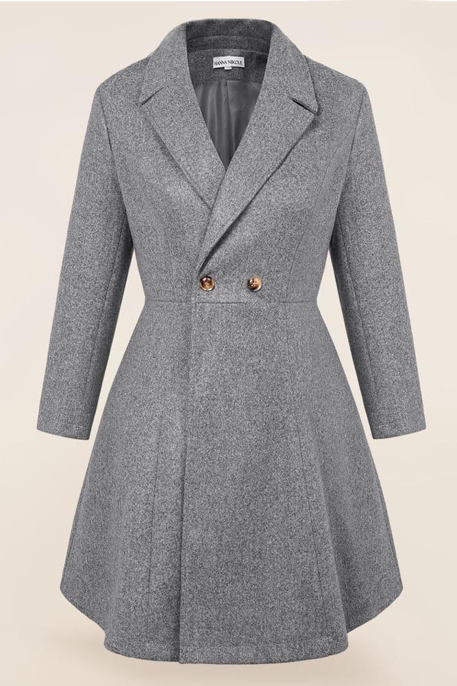 HN Lapel Collar Overcoat Long Sleeve Defined Waist A-Line Coat - Hanna Nikole