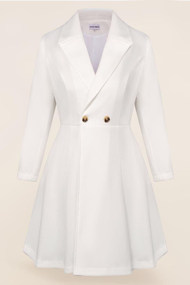 HN Lapel Collar Overcoat Long Sleeve Defined Waist A-Line Coat - Hanna Nikole