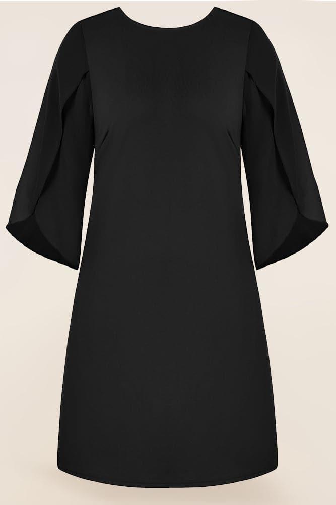 HN Contrast Fabric Dress 3/4 Slit Sleeve Crew Neck A-Line Dress - Hanna Nikole