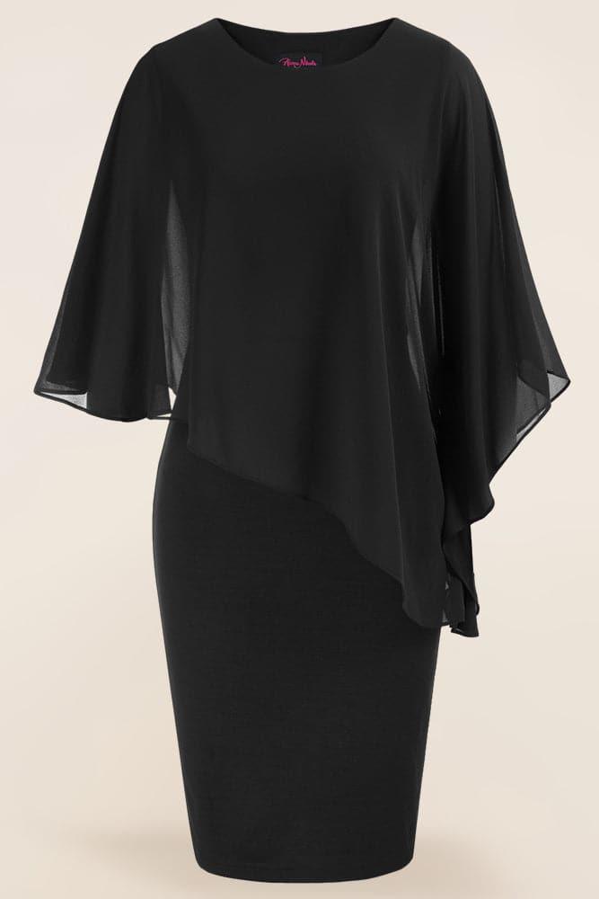 HN Chiffon Capelet Decorated Dress Crew Neck Knee Length Pencil Dress   Hanna Nikole