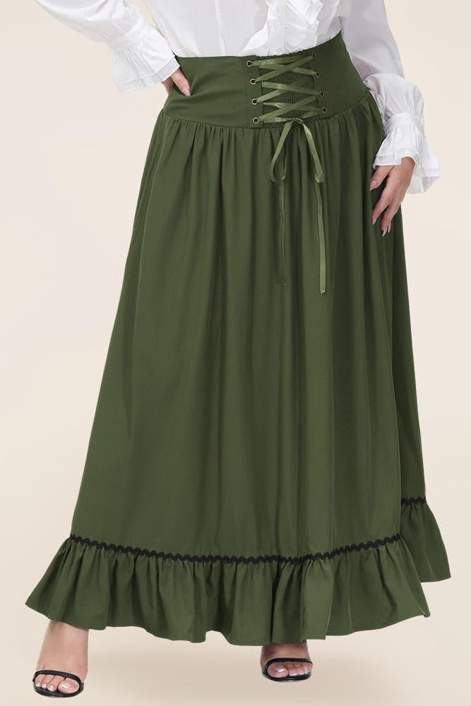 Renaissance Swing Skirt Elastic High Waist Ruffled Hem Skirt