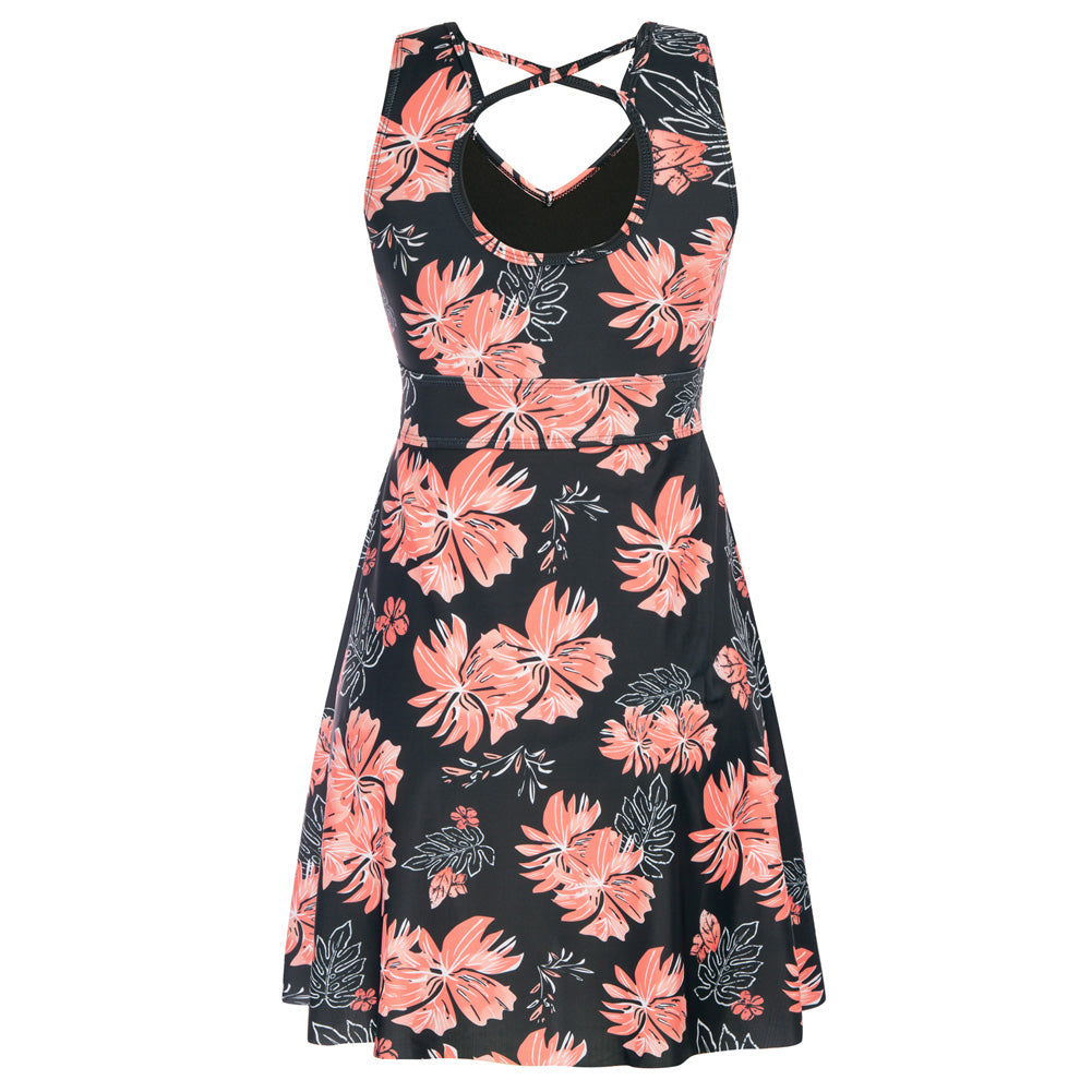 KK Women Separated Swimsuit Sleeveless V-Neck Swim Dress+Briefs Swimwear