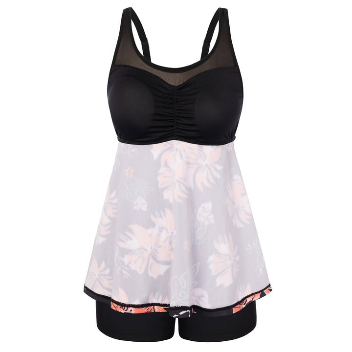 Hanna Nikole Women Two Piece Tankini Swimsuit Modest Bathing Suit Mesh Flowy Swim Top with Tummy Control Boy Shorts