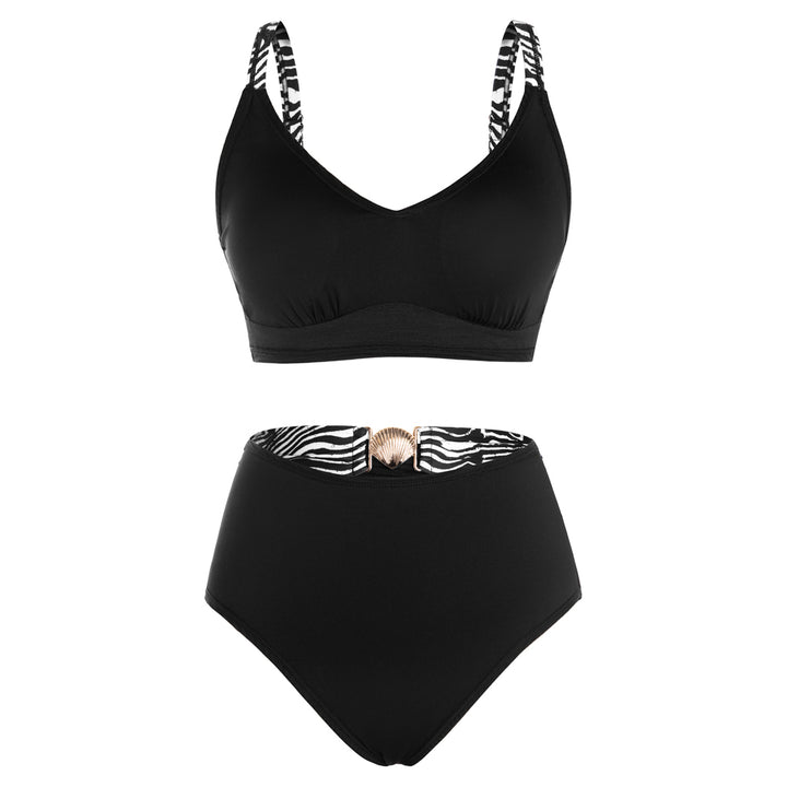 Hanna Nikole Womens High Waisted Bikini Sets, Textured Tummy Control Swimsuit, 2 Piece Twist Color Block Bathing Suits