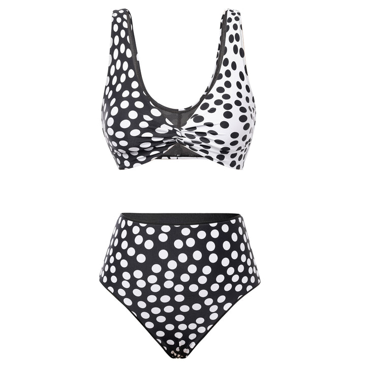 Hanna Nikole High Waisted Bikini Sets for Women, Color Block Swimsuits, Deep V Twist Front Bikini Top + Reversible Bottom