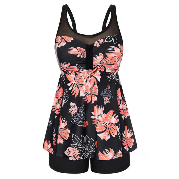 Hanna Nikole Women Two Piece Tankini Swimsuit Modest Bathing Suit Mesh Flowy Swim Top with Tummy Control Boy Shorts