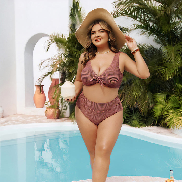 Hanna Nikole Women High Waisted Bikini Sets, Two Piece Swimsuit Tummy Control, Textured Bathing Suits, Tie Knot Swimwear