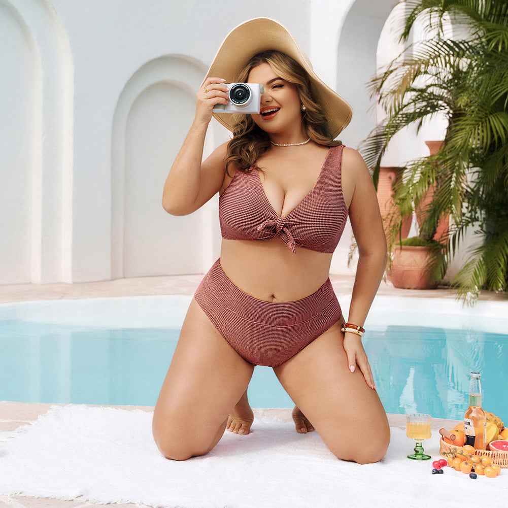 Hanna Nikole Women High Waisted Bikini Sets, Two Piece Swimsuit Tummy Control, Textured Bathing Suits, Tie Knot Swimwear