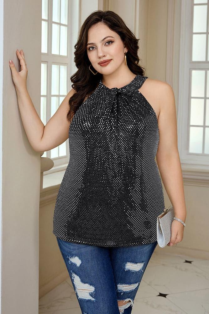 HN Sequined Party Loose Fit Knotted Halterneck Tops - Hanna Nikole