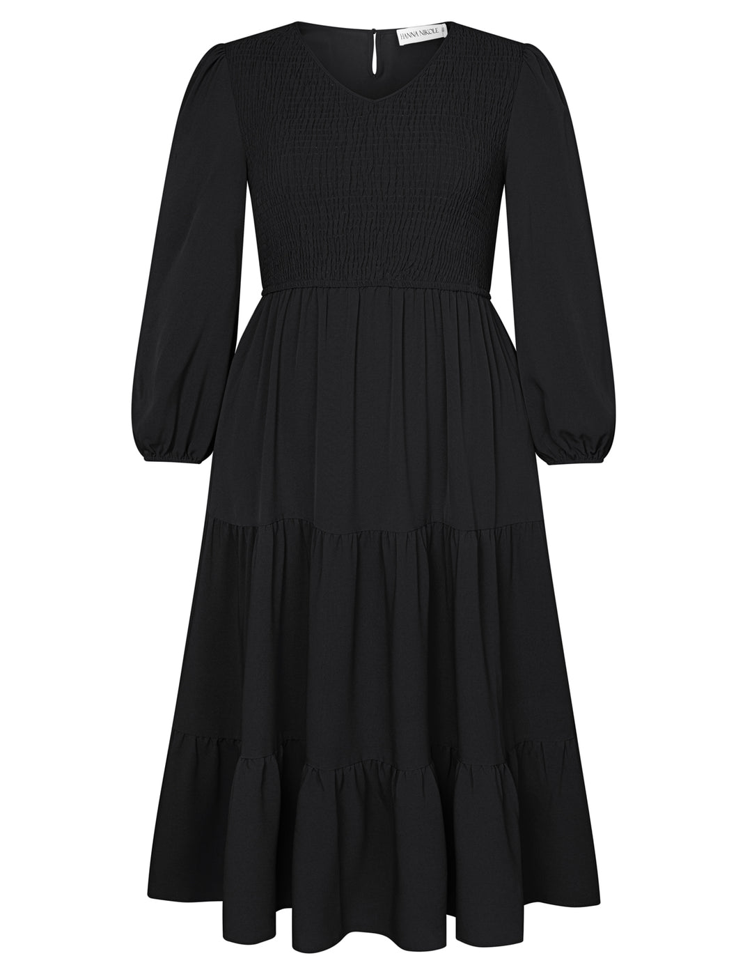HN Women Plus Size Elastic Waist Dress Long Sleeve V-Neck Tiered A-Line Dress