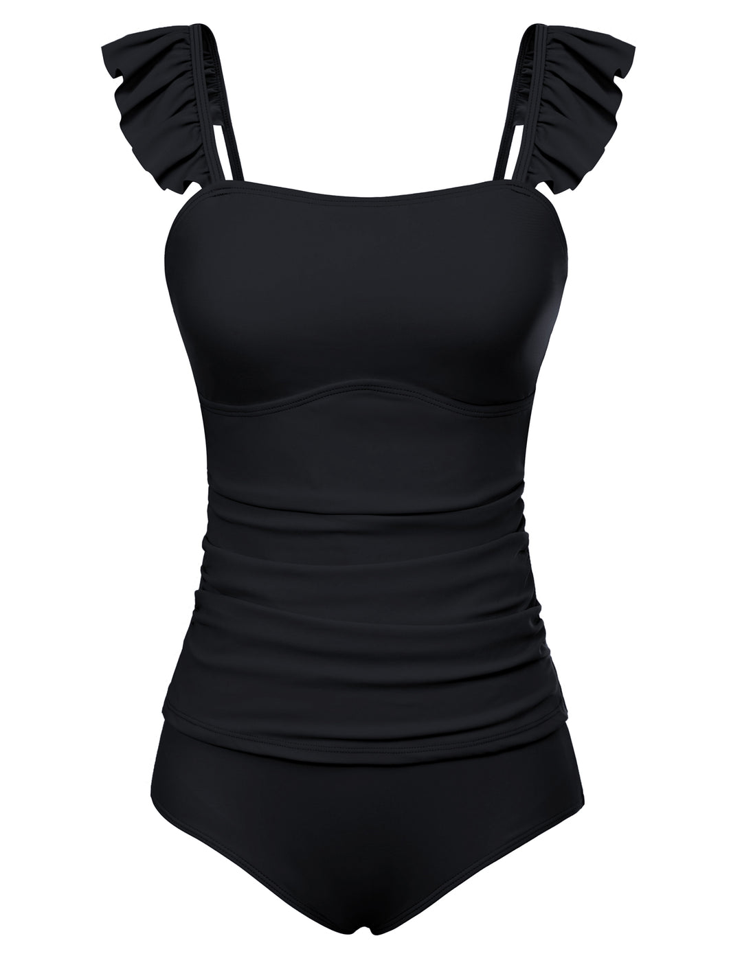 【S-XL】Two Piece Tankini Swimsuits for Women High Waisted Tummy Control Floral Swimwear Ruched Padded Bathing Suits
