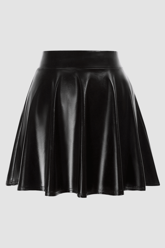 HN Women Plus Size Metallic-Like Skirt Elastic High Waist Mid-Thigh Mini Skirt - Hanna Nikole