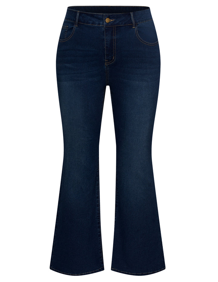 HN Women Plus Size Flared Bottoms High Waist Multi-Pocket Jean Pants Jeans
