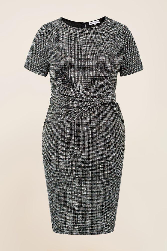 HN Bow-Knot Decorated Dress OL Short Sleeve Crew Neck Dress - Hanna Nikole#color_black-grey
