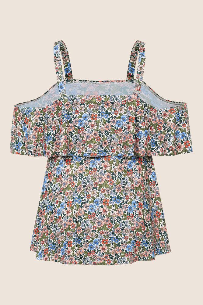 HN Women Plus Size 2pcs Set Swim Suit Padded Swim Tops+High Waist Briefs - Hanna Nikole#color_pink-flower