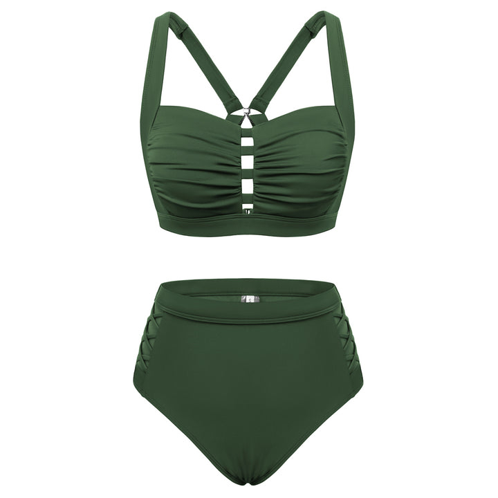 Hanna Nikole Women's Bikini Sets High Waisted, 2 Piece Bathing Suit Tummy Control, Push Up Cutout Ruched Swimsuit Beachwear