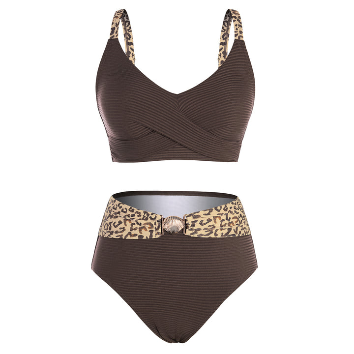 Hanna Nikole Womens High Waisted Bikini Sets, Textured Tummy Control Swimsuit, 2 Piece Twist Color Block Bathing Suits