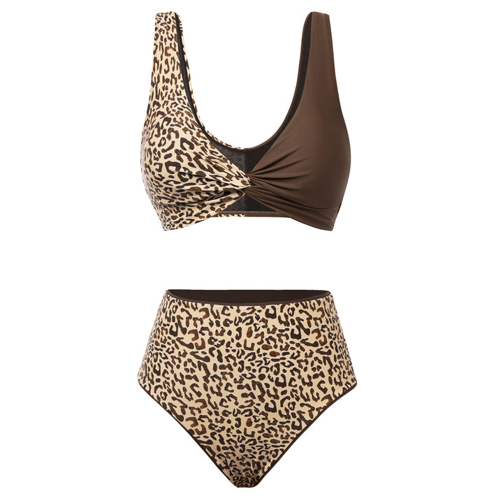 Hanna Nikole High Waisted Bikini Sets for Women, Color Block Swimsuits, Deep V Twist Front Bikini Top + Reversible Bottom