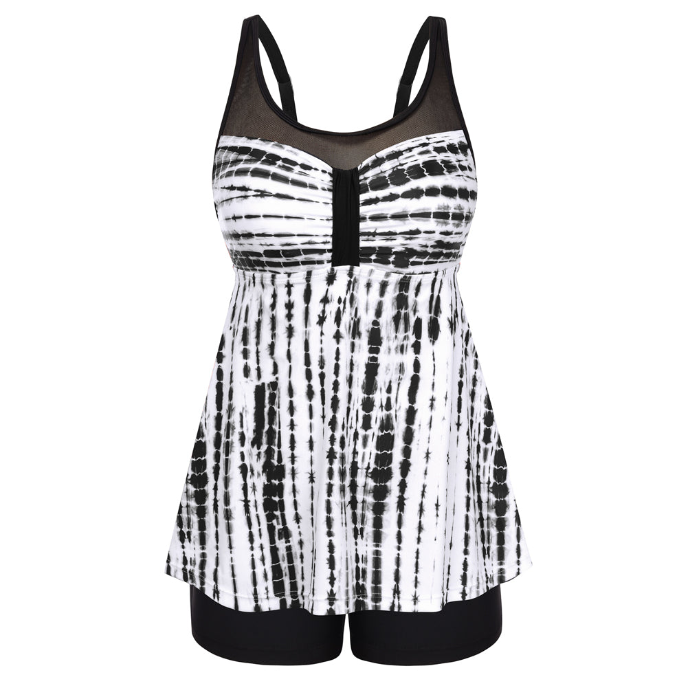 Hanna Nikole Women Two Piece Tankini Swimsuit Modest Bathing Suit Mesh Flowy Swim Top with Tummy Control Boy Shorts