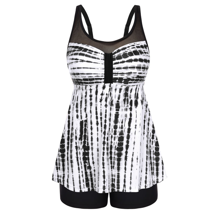 Hanna Nikole Women Two Piece Tankini Swimsuit Modest Bathing Suit Mesh Flowy Swim Top with Tummy Control Boy Shorts