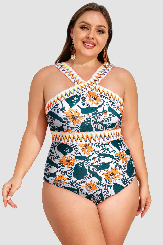 HN Women Plus Size Teddy Bathing Suit Padded Halterneck Swimwear