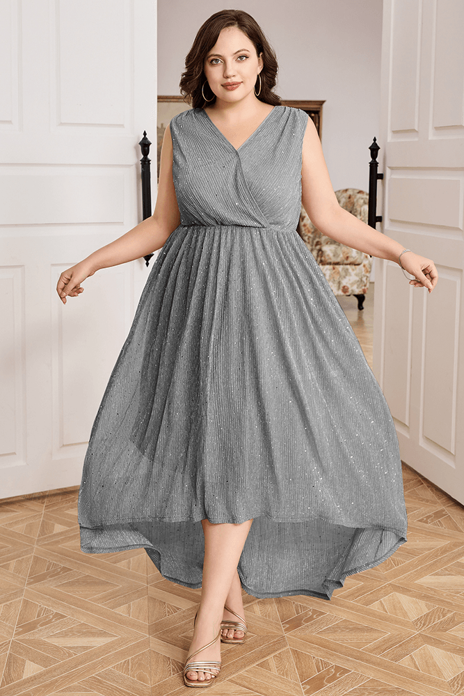 HN High-Lo Evening V-Neck Elastic Waist Maxi Dress – Hanna
