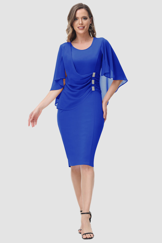 HN Women Chiffon Overlay Decorated Dress Crew Neck Back Slit Bodycon D Hanna Nikole HN Women Chiffon Overlay Decorated Dress Crew Neck Back Slit Bodycon D Hanna Nikole