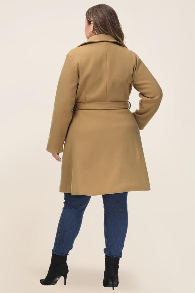 HN Double Breasted Overcoat with Belt Lapel Collar Peacoat HN Double Breasted Overcoat with Belt Lapel Collar Peacoat