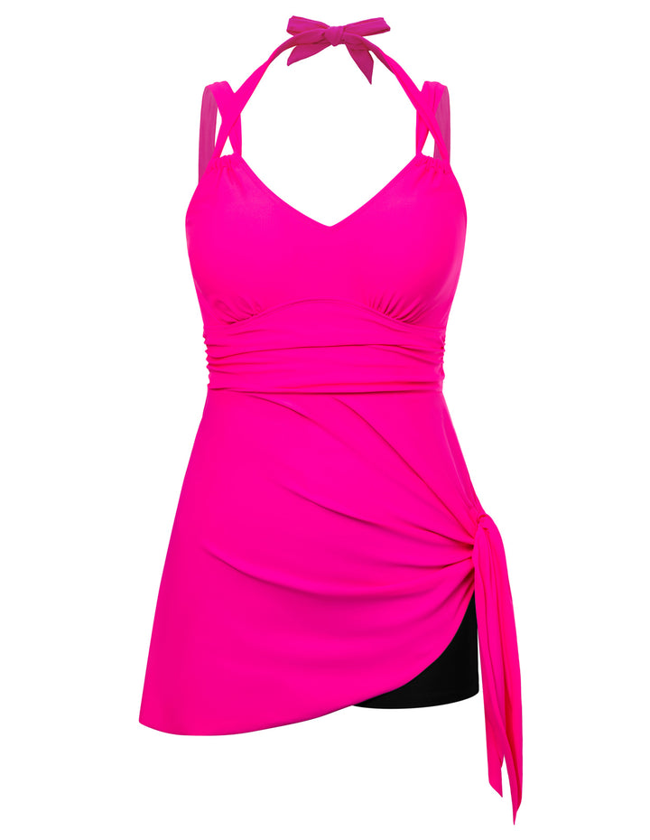 HN Women Plus Size 2pcs Set Irregular Hem Padded Dress+Briefs Swimwear