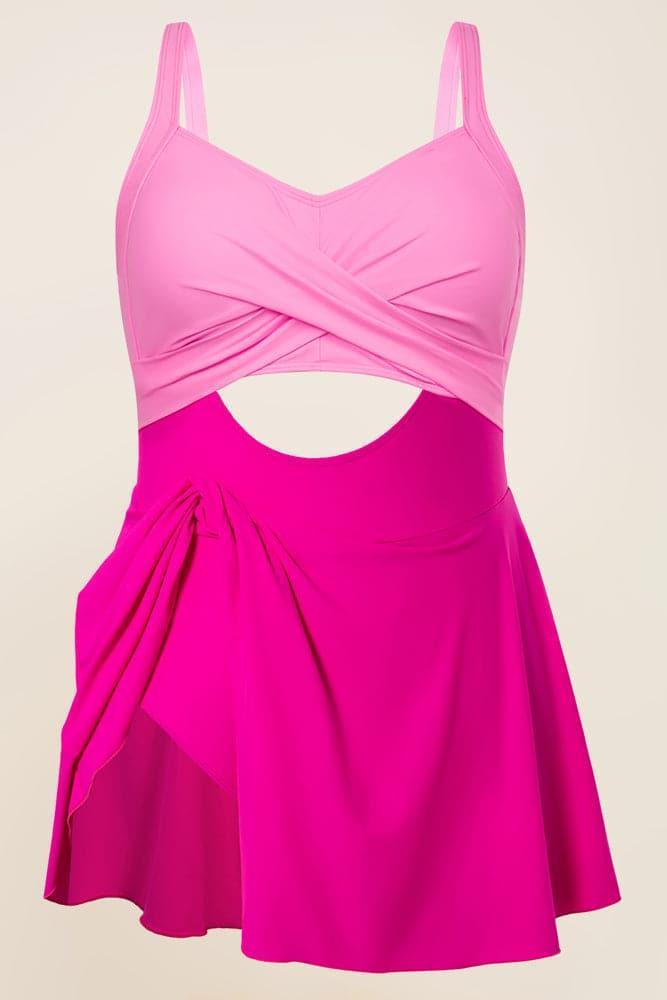 HN Women Plus Size Hollowed-out Swim Dress with Attached Briefs Padded Swimwear - Hanna Nikole