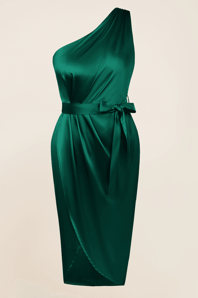 HN Wrap Hem Party One-Shoulder Oblique Neck Bodycon Dress - Hanna Nikole#color_dark-green