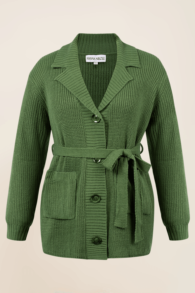 HN Lapel Collar Loose Fit Long Sleeve Button-up Sweater - Hanna Nikole