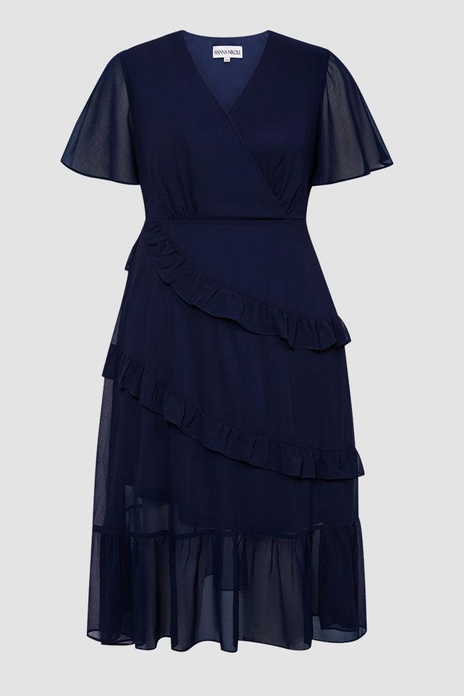 HN Women Plus Size Chiffon Dress Short Sleeve V-Neck Elastic Waist A-Line Dress - Hanna Nikole